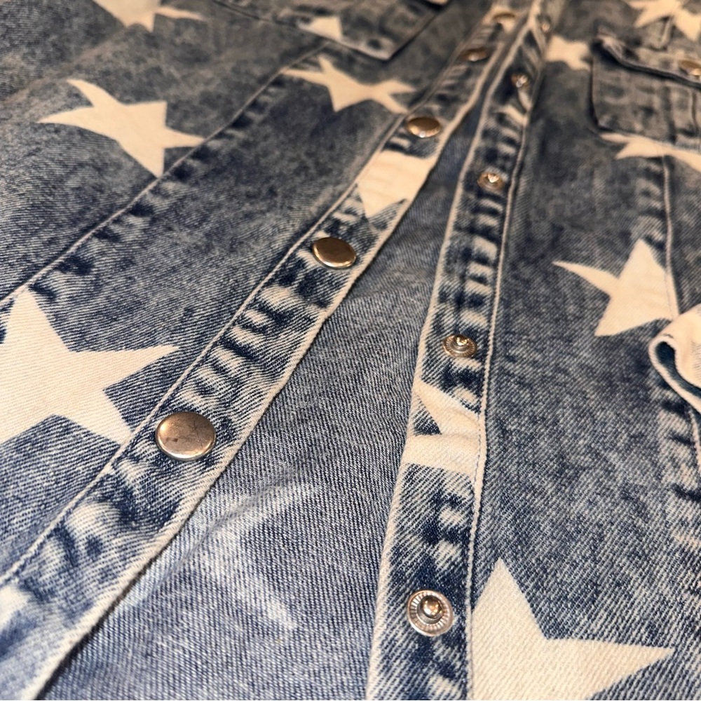 Macaron Size Small White Star Pattern Denim Jacket - Picture 7 of 12